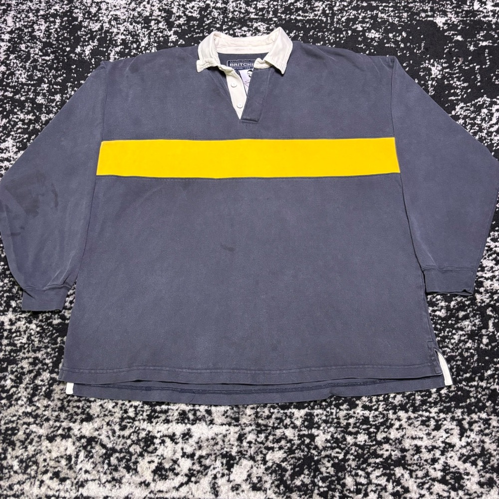 Vintage Britches Great Outdoors Rugby Shirt XL Gray Yellow Stripe Number 6 Mens